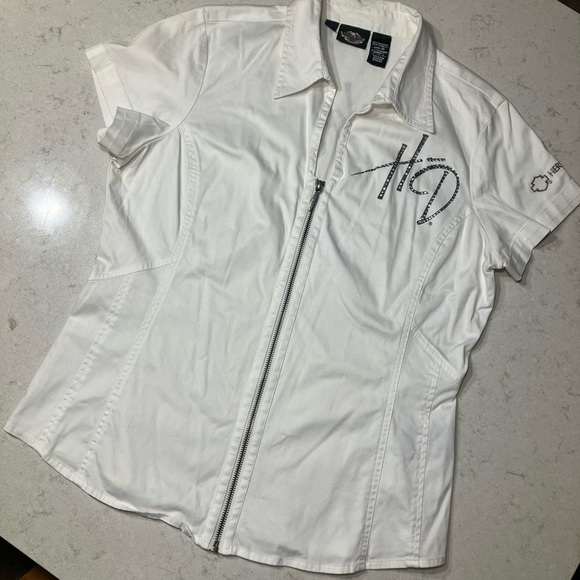 HARLEY DAVIDSON - Fitted Zip Short Sleeve Blouse - Picture 1 of 10